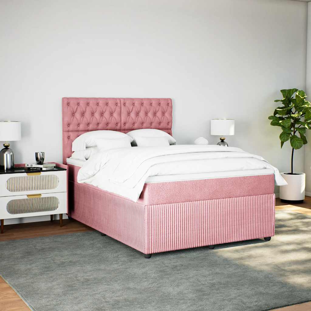 Κρεβάτι Boxspring με Στρώμα Ροζ 140x190 εκ. Βελούδινο - Pakobazaar