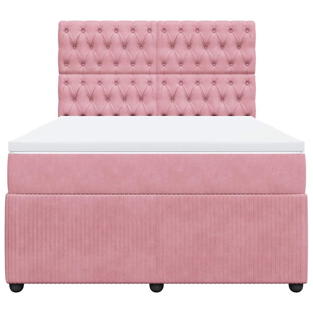 Κρεβάτι Boxspring με Στρώμα Ροζ 140x190 εκ. Βελούδινο - Pakobazaar