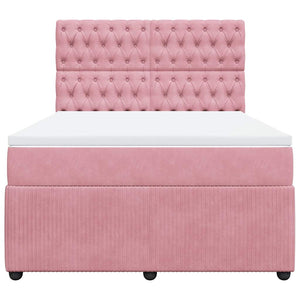 Κρεβάτι Boxspring με Στρώμα Ροζ 140x190 εκ. Βελούδινο - Pakobazaar