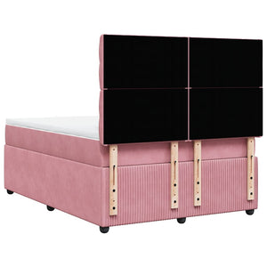 Κρεβάτι Boxspring με Στρώμα Ροζ 140x190 εκ. Βελούδινο - Pakobazaar