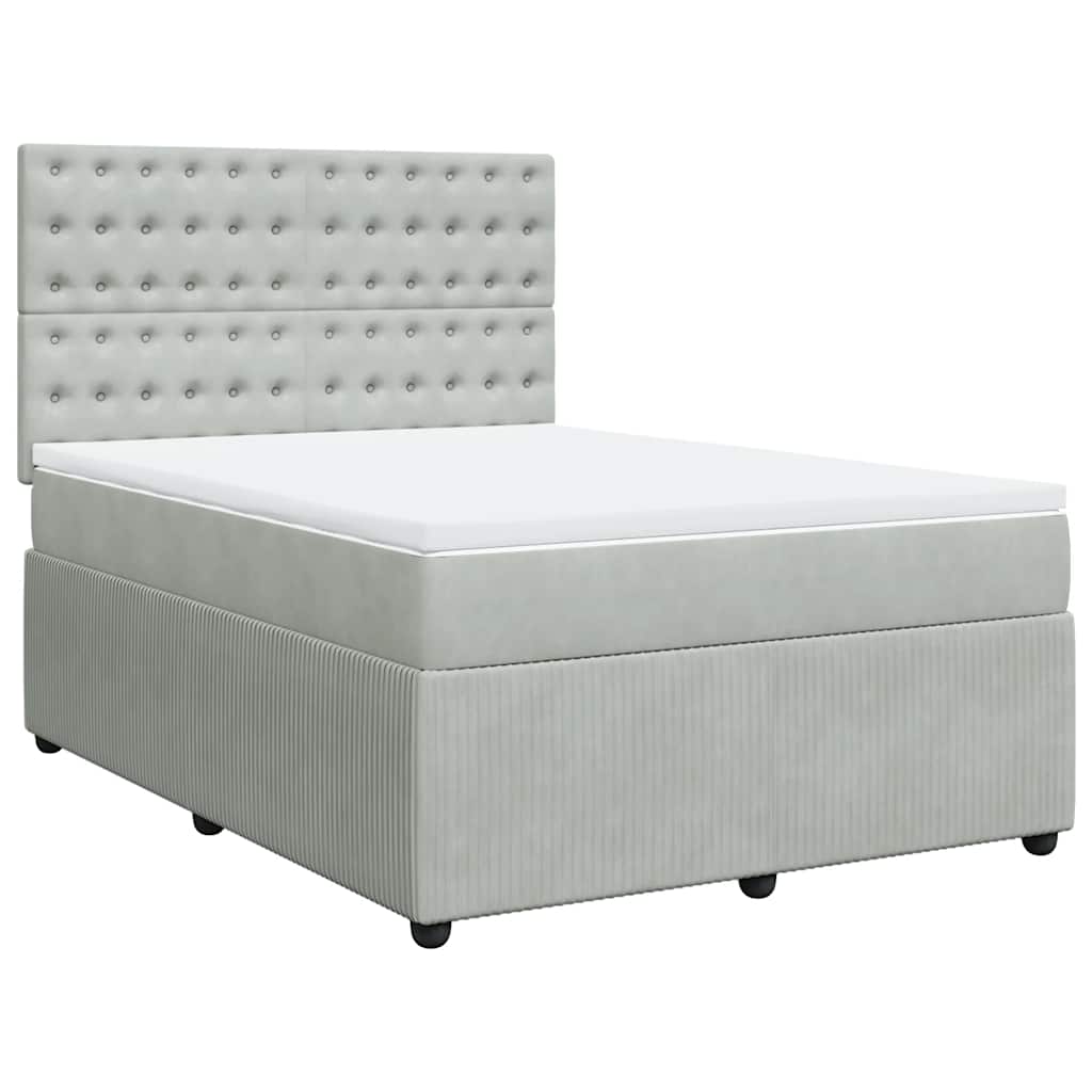 Κρεβάτι Boxspring με Στρώμα Ανοιχτό Γκρι 140x190 εκ. Βελούδινο - Pakobazaar