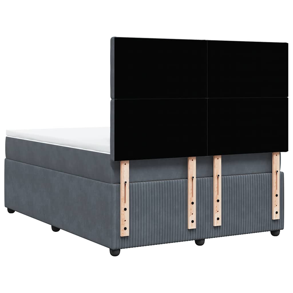 Κρεβάτι Boxspring με Στρώμα Σκούρο Γκρι 140x190 εκ. Βελούδινο