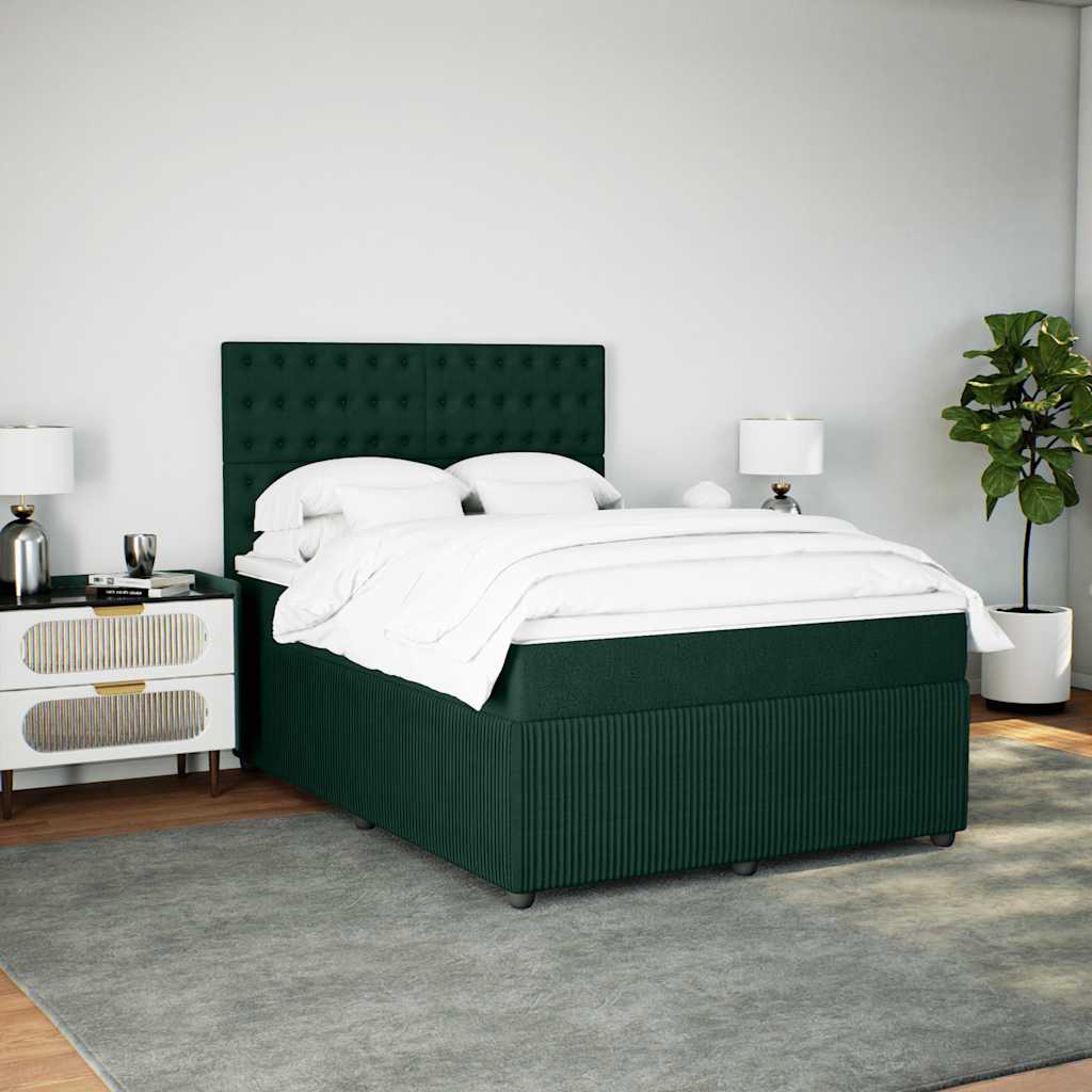 Κρεβάτι Boxspring με Στρώμα Σκούρο Πράσινο 140x190εκ. Βελούδινο