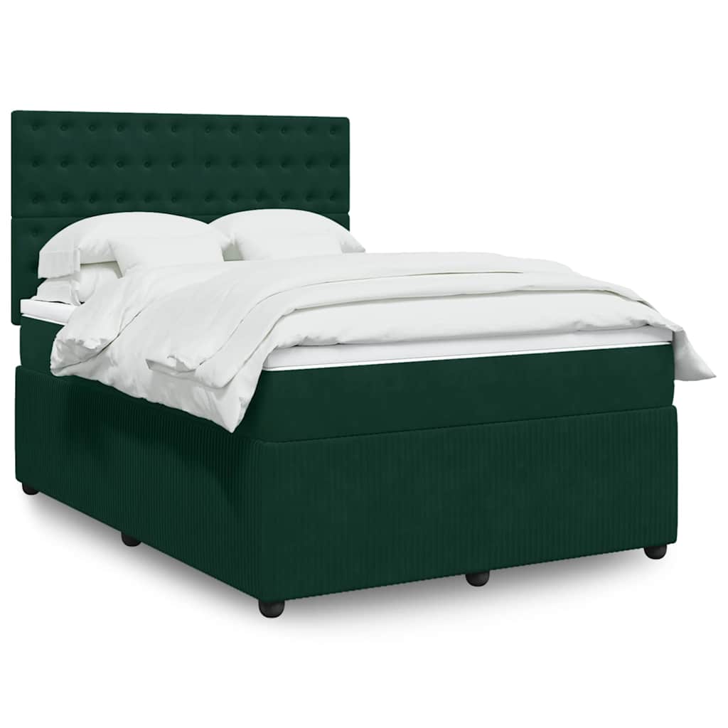 Κρεβάτι Boxspring με Στρώμα Σκούρο Πράσινο 140x190εκ. Βελούδινο