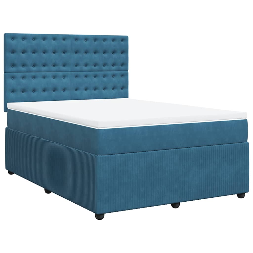 Κρεβάτι Boxspring με Στρώμα Σκούρο Μπλε 140x190 εκ. Βελούδινο - Pakobazaar