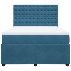 Κρεβάτι Boxspring με Στρώμα Σκούρο Μπλε 140x190 εκ. Βελούδινο - Pakobazaar