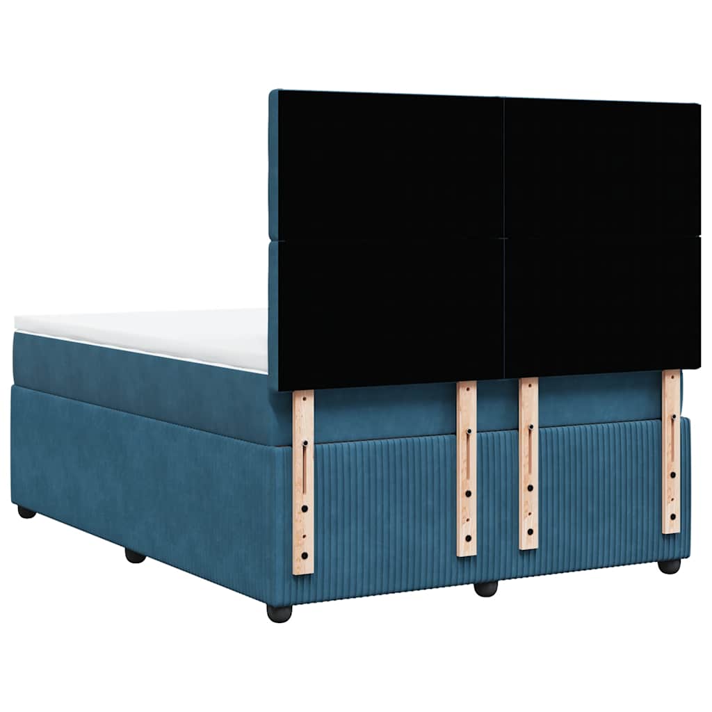 Κρεβάτι Boxspring με Στρώμα Σκούρο Μπλε 140x190 εκ. Βελούδινο - Pakobazaar