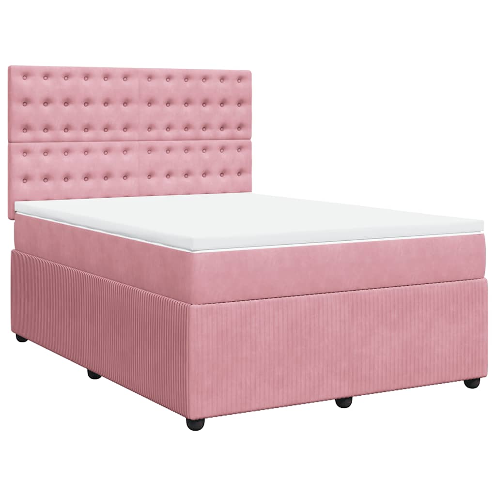Κρεβάτι Boxspring με Στρώμα Ροζ 140x190 εκ. Βελούδινο - Pakobazaar