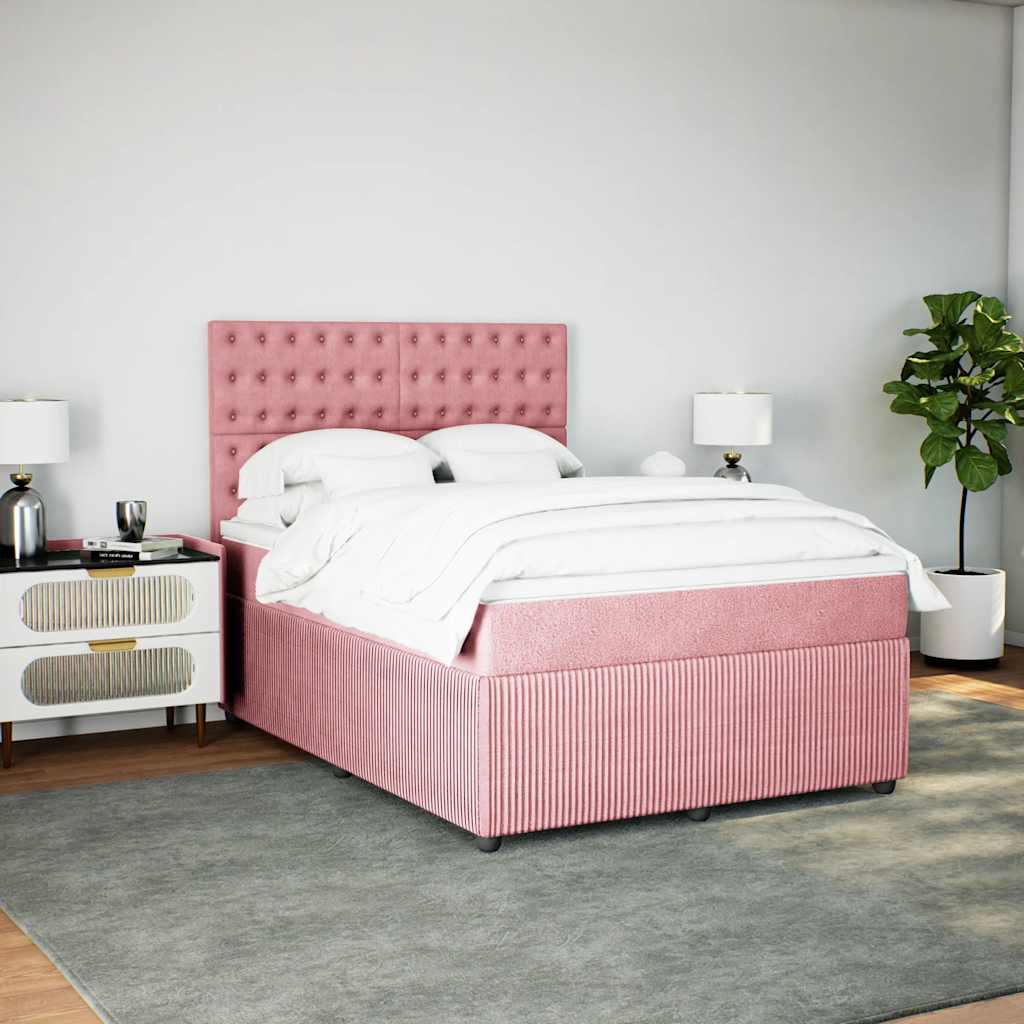 Κρεβάτι Boxspring με Στρώμα Ροζ 140x190 εκ. Βελούδινο - Pakobazaar