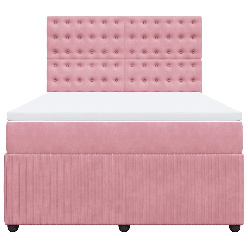 Κρεβάτι Boxspring με Στρώμα Ροζ 140x190 εκ. Βελούδινο - Pakobazaar