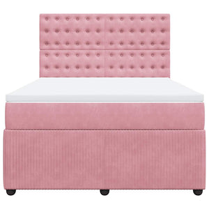 Κρεβάτι Boxspring με Στρώμα Ροζ 140x190 εκ. Βελούδινο - Pakobazaar
