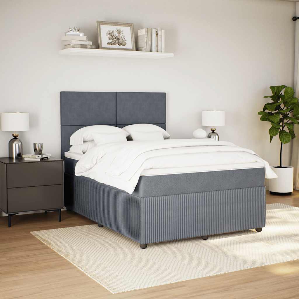 Κρεβάτι Boxspring με Στρώμα Σκούρο Γκρι 140x200 εκ. Βελούδινο - Pakobazaar