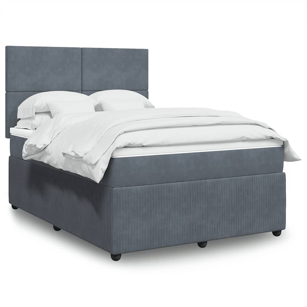 Κρεβάτι Boxspring με Στρώμα Σκούρο Γκρι 140x200 εκ. Βελούδινο - Pakobazaar