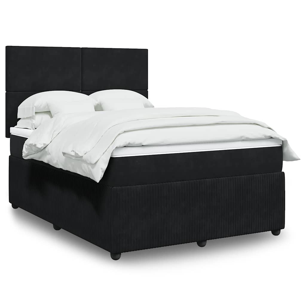 Κρεβάτι Boxspring με Στρώμα Μαύρο 140x200 εκ. Βελούδινο - Pakobazaar