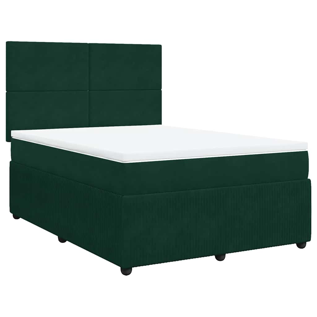 Κρεβάτι Boxspring με Στρώμα Σκούρο Πράσινο 140x200εκ. Βελούδινο - Pakobazaar