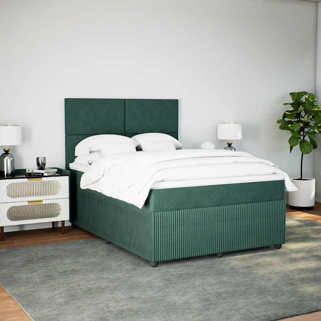Κρεβάτι Boxspring με Στρώμα Σκούρο Πράσινο 140x200εκ. Βελούδινο - Pakobazaar