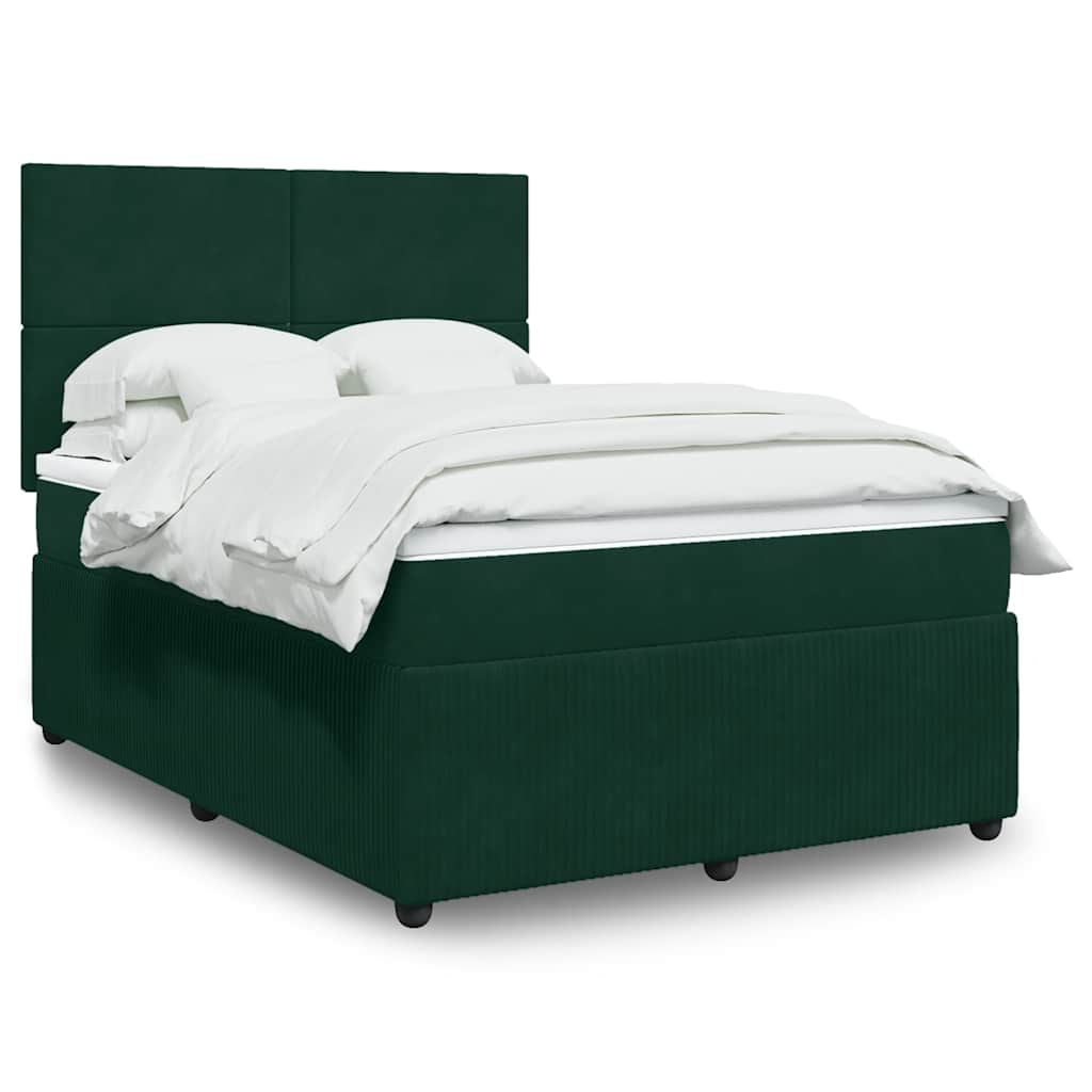 Κρεβάτι Boxspring με Στρώμα Σκούρο Πράσινο 140x200εκ. Βελούδινο - Pakobazaar