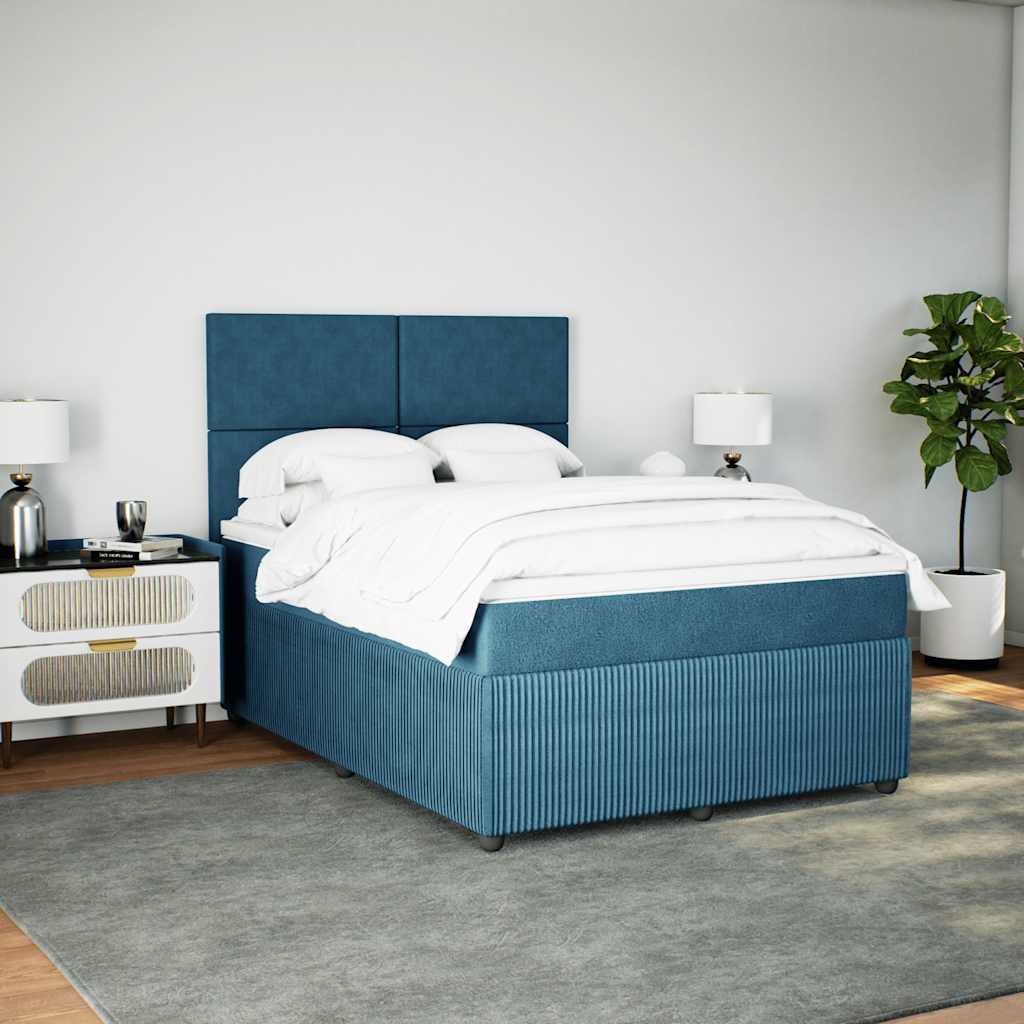 Κρεβάτι Boxspring με Στρώμα Σκούρο Μπλε 140x200 εκ. Βελούδινο