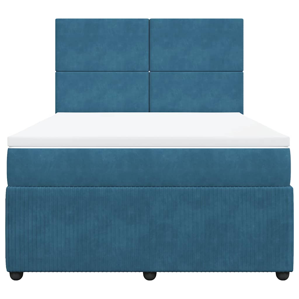 Κρεβάτι Boxspring με Στρώμα Σκούρο Μπλε 140x200 εκ. Βελούδινο