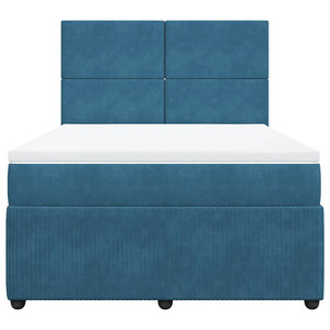 Κρεβάτι Boxspring με Στρώμα Σκούρο Μπλε 140x200 εκ. Βελούδινο