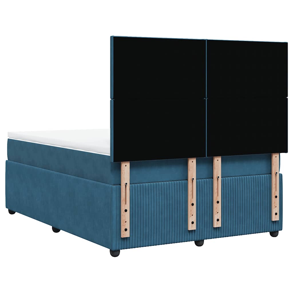 Κρεβάτι Boxspring με Στρώμα Σκούρο Μπλε 140x200 εκ. Βελούδινο
