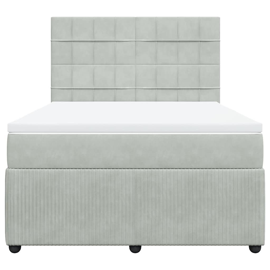 Κρεβάτι Boxspring με Στρώμα Ανοιχτό Γκρι 140x200 εκ. Βελούδινο - Pakobazaar