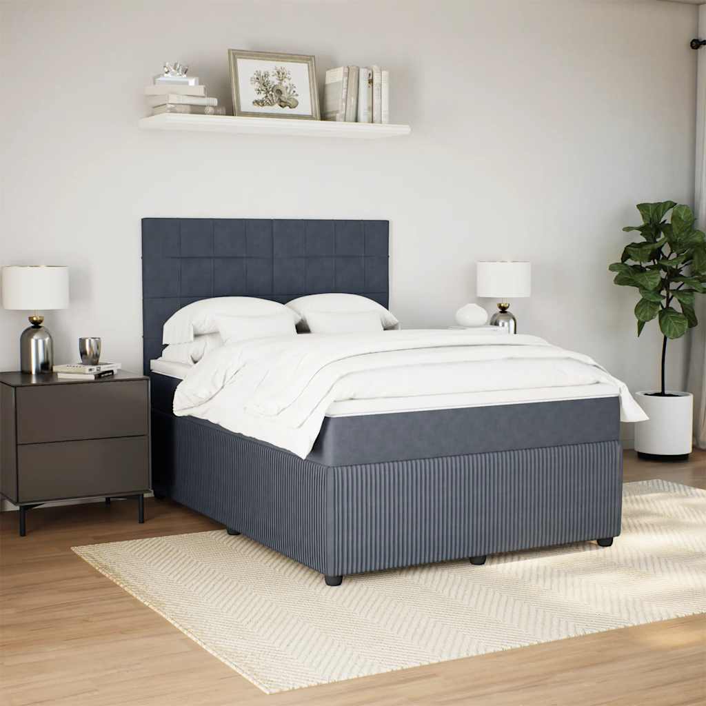 Κρεβάτι Boxspring με Στρώμα Σκούρο Γκρι 140x200 εκ. Βελούδινο