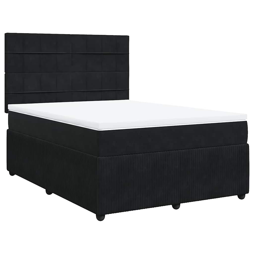 Κρεβάτι Boxspring με Στρώμα Μαύρο 140x200 εκ. Βελούδινο - Pakobazaar
