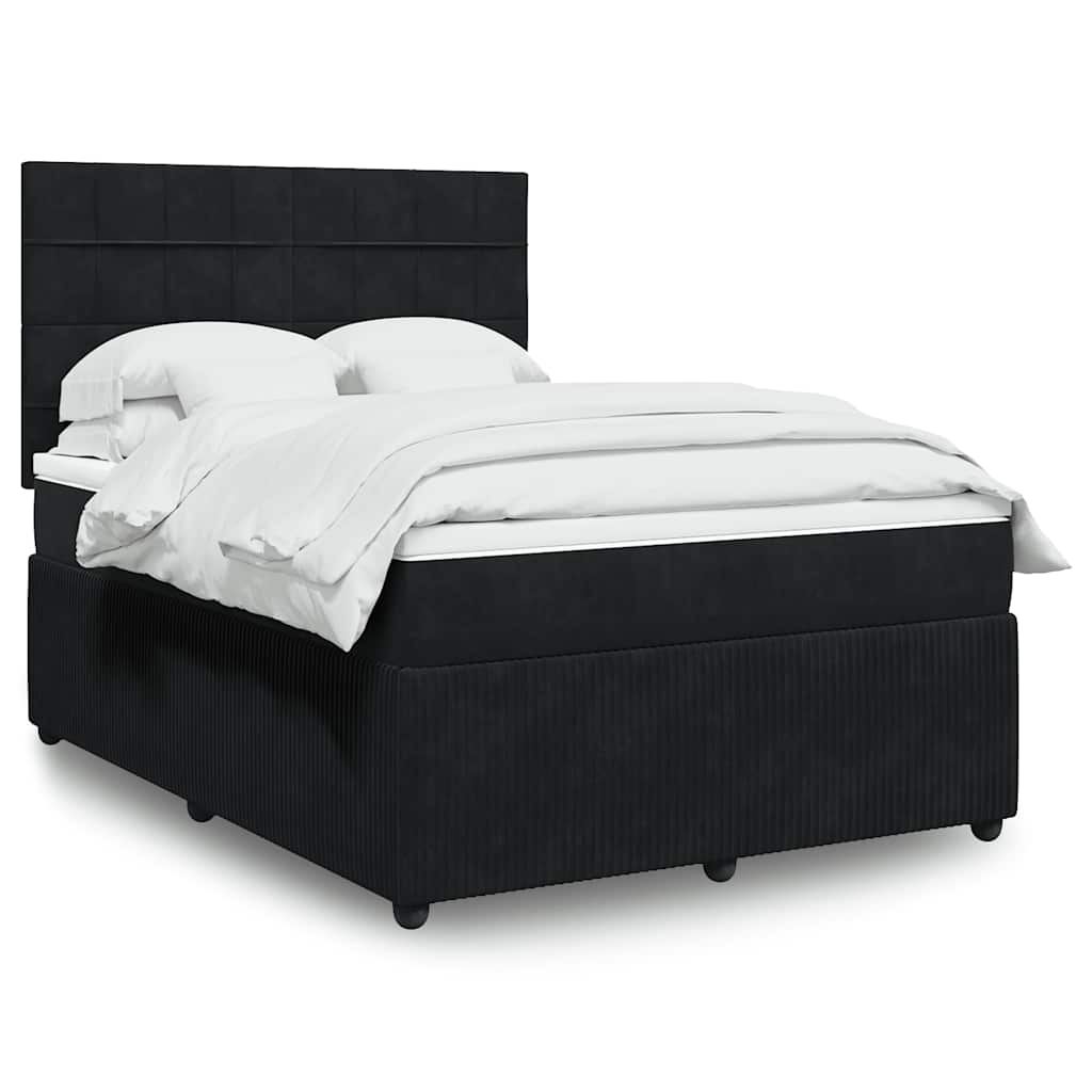 Κρεβάτι Boxspring με Στρώμα Μαύρο 140x200 εκ. Βελούδινο - Pakobazaar
