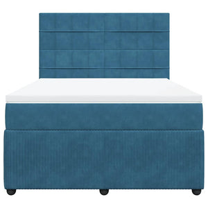 Κρεβάτι Boxspring με Στρώμα Σκούρο Μπλε 140x200 εκ. Βελούδινο - Pakobazaar