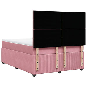 Κρεβάτι Boxspring με Στρώμα Ροζ 140x200 εκ. Βελούδινο - Pakobazaar