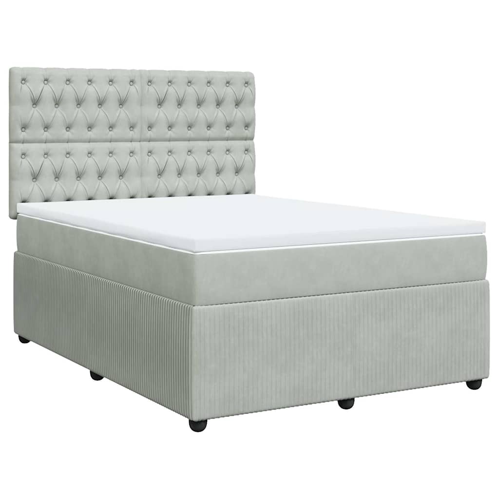 Κρεβάτι Boxspring με Στρώμα Ανοιχτό Γκρι 140x200 εκ. Βελούδινο