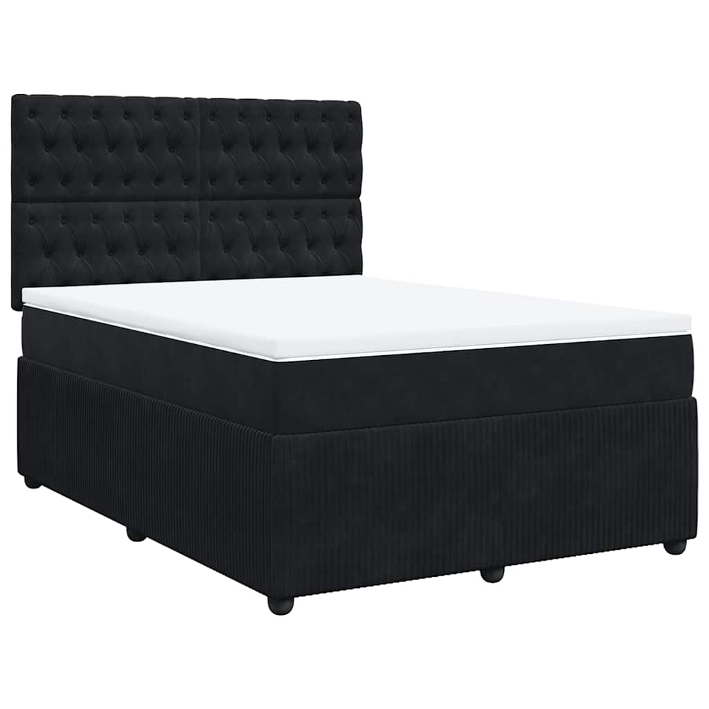 Κρεβάτι Boxspring με Στρώμα Μαύρο 140x200 εκ. Βελούδινο - Pakobazaar