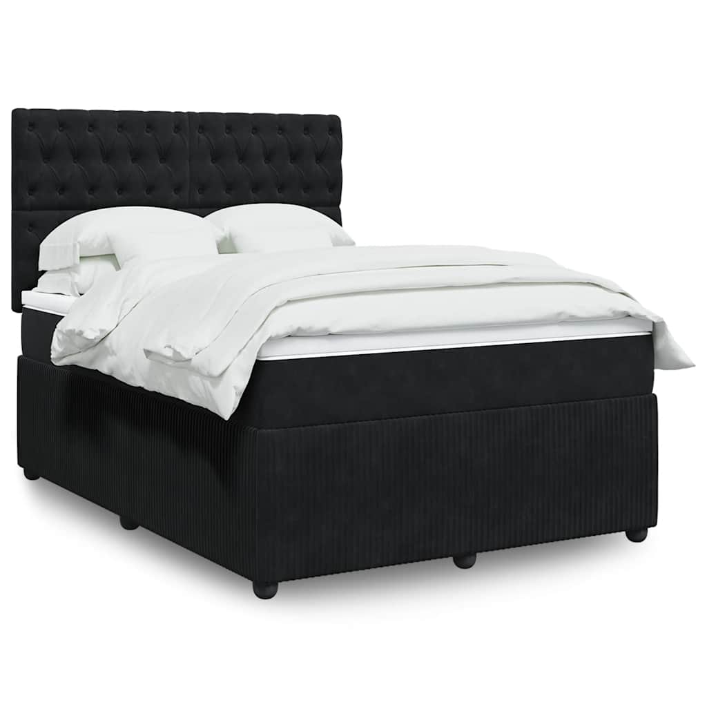 Κρεβάτι Boxspring με Στρώμα Μαύρο 140x200 εκ. Βελούδινο - Pakobazaar