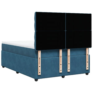 Κρεβάτι Boxspring με Στρώμα Σκούρο Μπλε 140x200 εκ. Βελούδινο - Pakobazaar