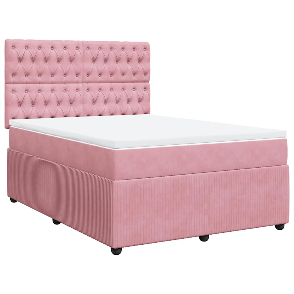 Κρεβάτι Boxspring με Στρώμα Ροζ 140x200 εκ. Βελούδινο - Pakobazaar