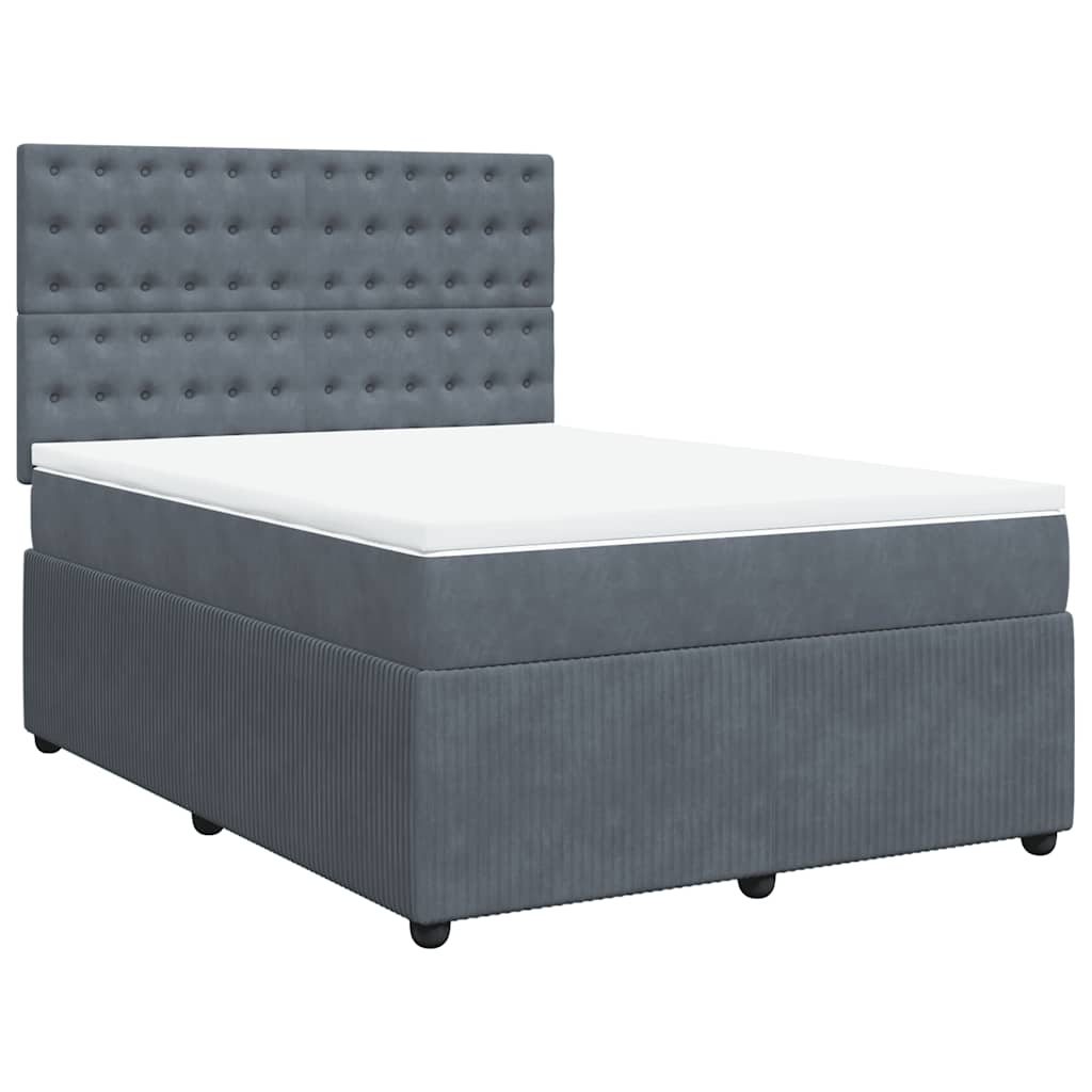 Κρεβάτι Boxspring με Στρώμα Σκούρο Γκρι 140x200 εκ. Βελούδινο - Pakobazaar