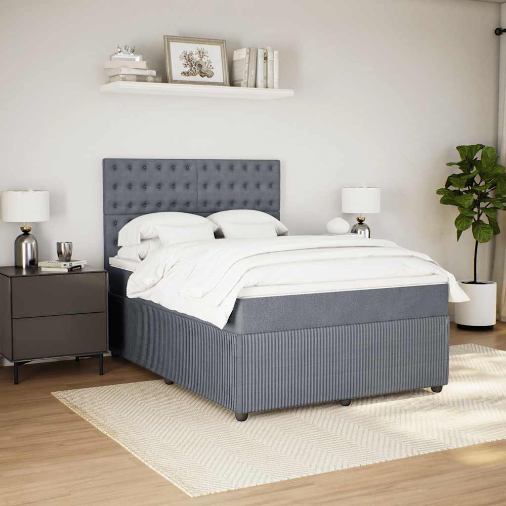 Κρεβάτι Boxspring με Στρώμα Σκούρο Γκρι 140x200 εκ. Βελούδινο - Pakobazaar