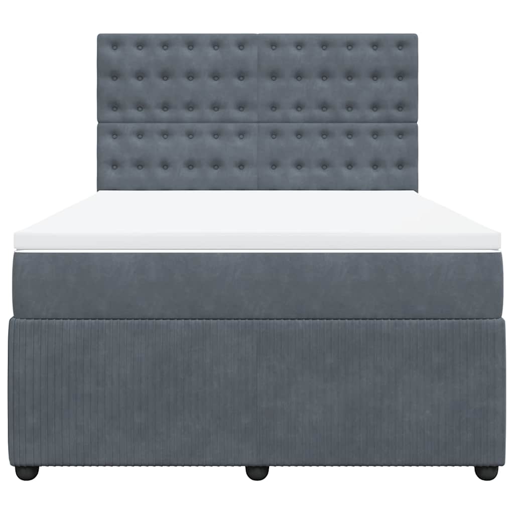 Κρεβάτι Boxspring με Στρώμα Σκούρο Γκρι 140x200 εκ. Βελούδινο - Pakobazaar