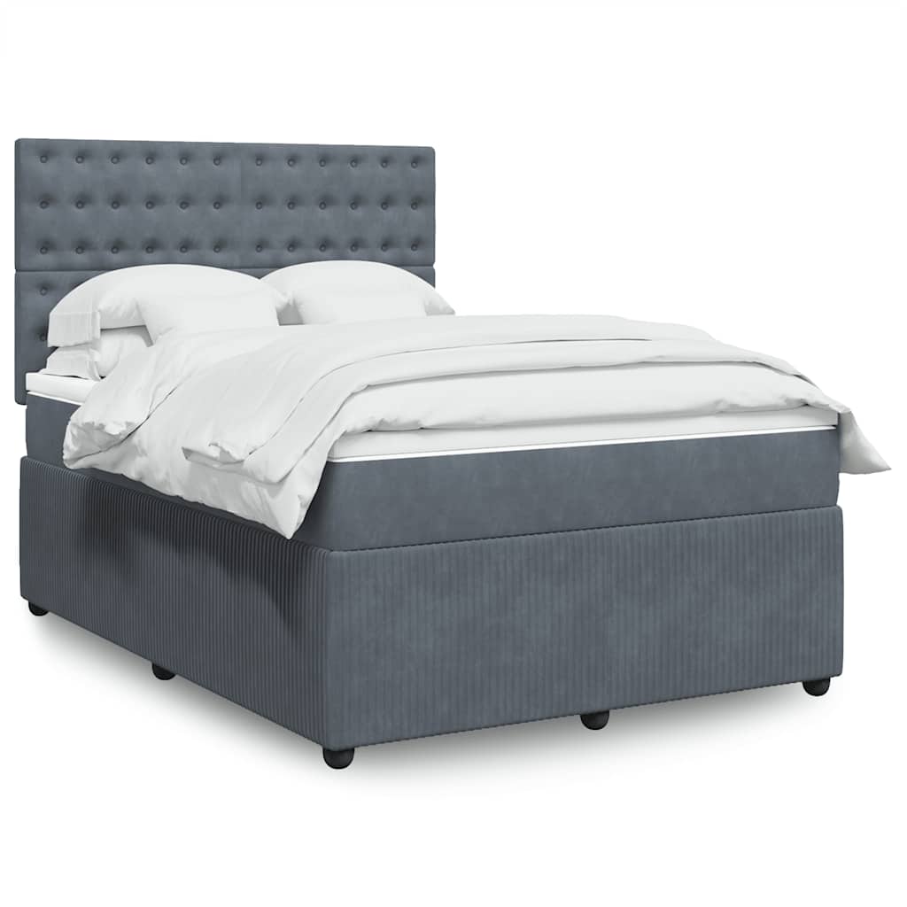 Κρεβάτι Boxspring με Στρώμα Σκούρο Γκρι 140x200 εκ. Βελούδινο - Pakobazaar