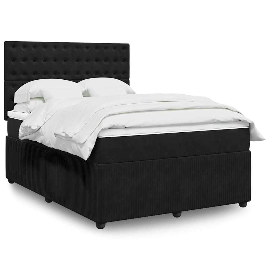 Κρεβάτι Boxspring με Στρώμα Μαύρο 140x200 εκ. Βελούδινο - Pakobazaar