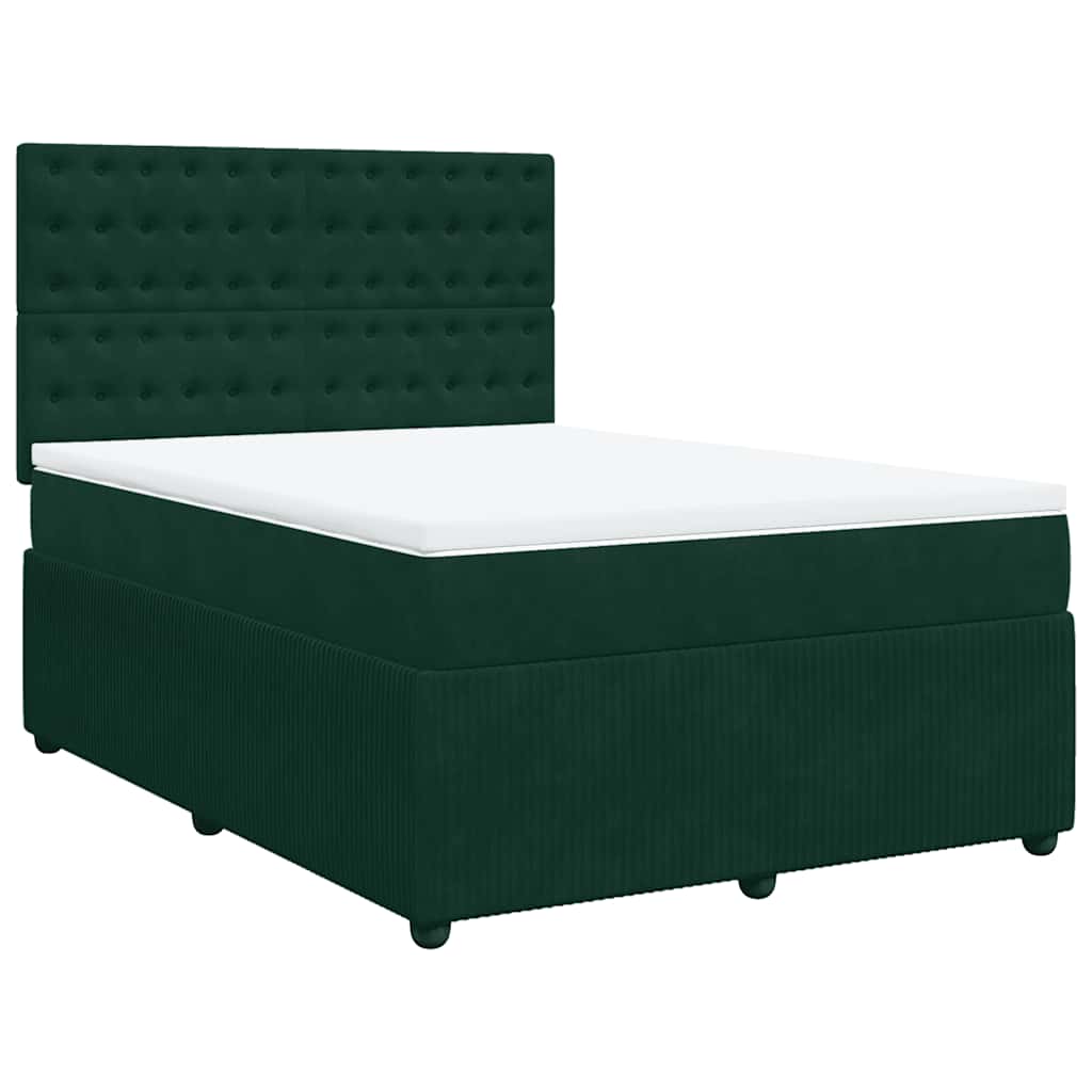 Κρεβάτι Boxspring με Στρώμα Σκούρο Πράσινο 140x200εκ. Βελούδινο - Pakobazaar