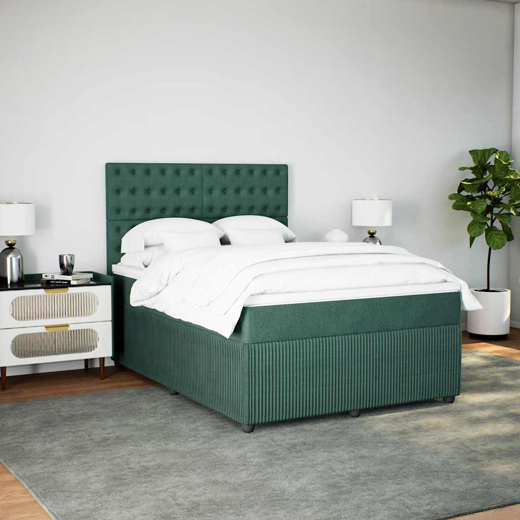 Κρεβάτι Boxspring με Στρώμα Σκούρο Πράσινο 140x200εκ. Βελούδινο - Pakobazaar