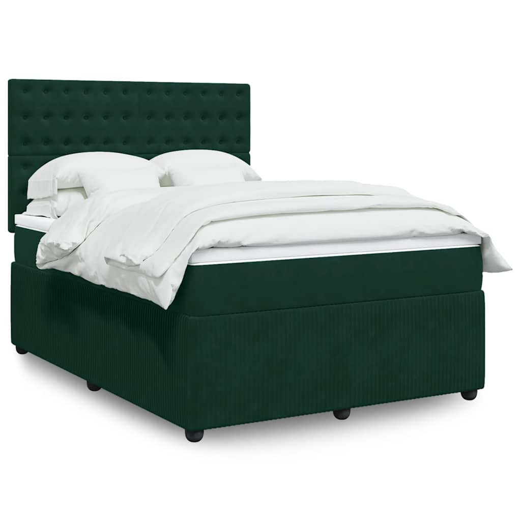 Κρεβάτι Boxspring με Στρώμα Σκούρο Πράσινο 140x200εκ. Βελούδινο - Pakobazaar