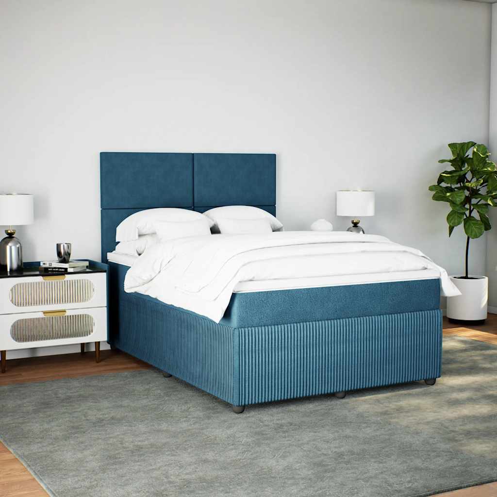 Κρεβάτι Boxspring με Στρώμα Σκούρο Μπλε 160x200 εκ. Βελούδινο - Pakobazaar