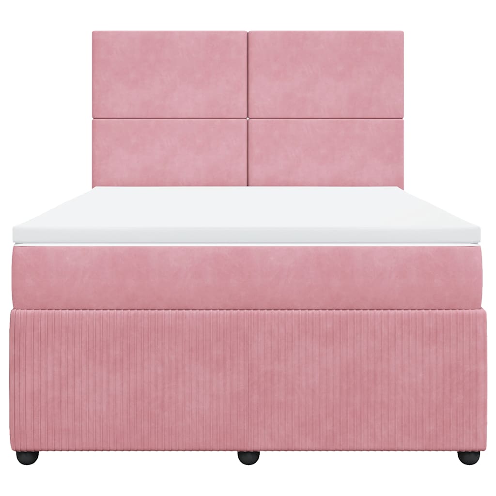 Κρεβάτι Boxspring με Στρώμα Ροζ 160x200 εκ. Βελούδινο - Pakobazaar
