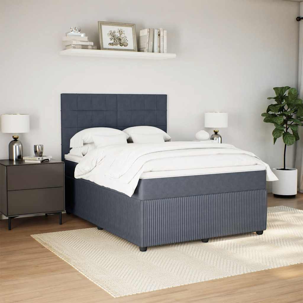 Κρεβάτι Boxspring με Στρώμα Σκούρο Γκρι 160x200 εκ. Βελούδινο - Pakobazaar
