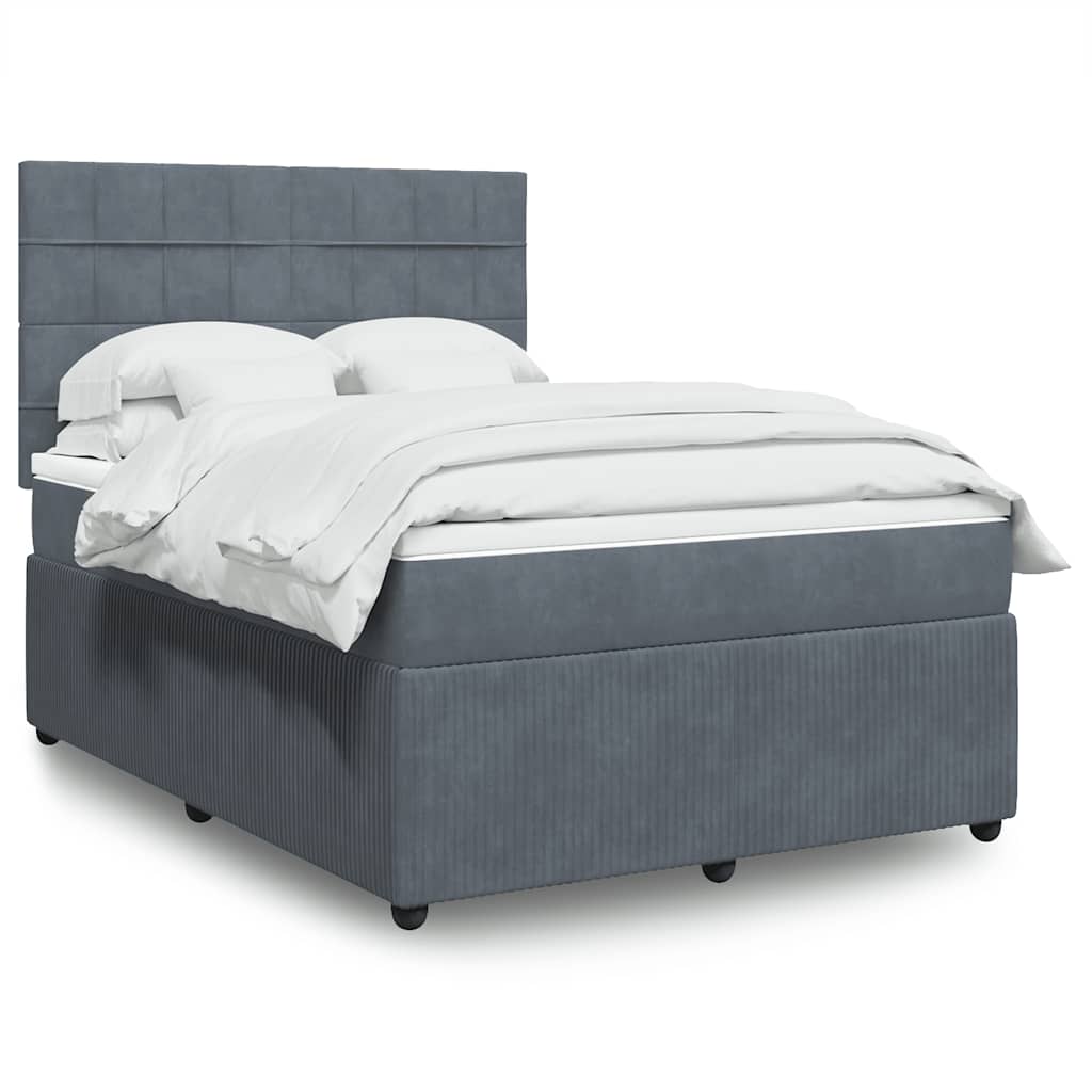 Κρεβάτι Boxspring με Στρώμα Σκούρο Γκρι 160x200 εκ. Βελούδινο - Pakobazaar