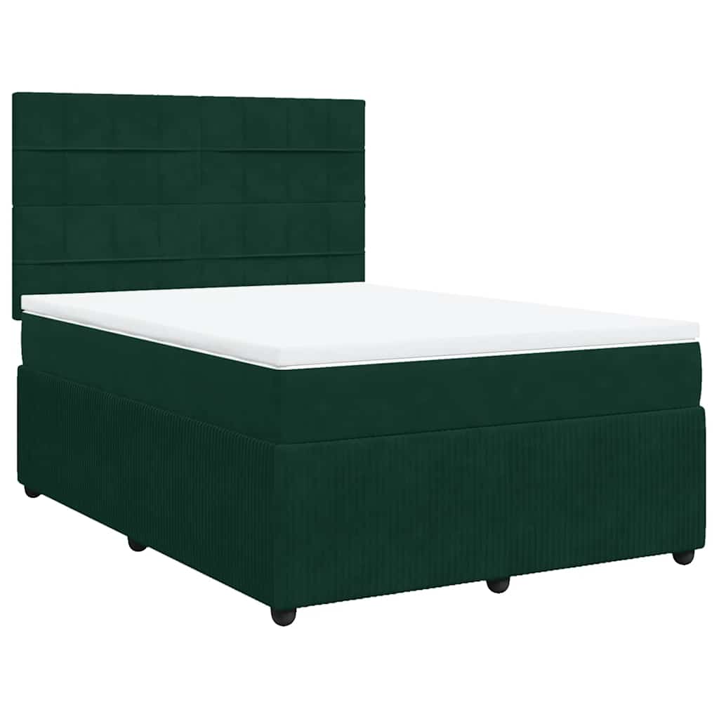 Κρεβάτι Boxspring με Στρώμα Σκούρο Πράσινο 160x200εκ. Βελούδινο - Pakobazaar