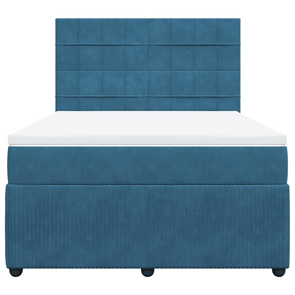 Κρεβάτι Boxspring με Στρώμα Σκούρο Μπλε 160x200 εκ. Βελούδινο - Pakobazaar